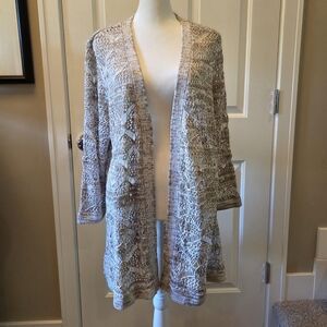 CJ Banks Light Brown And Beige Open Knit Cardigan Size 1X Crochet Style NWT